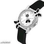 Isa Analogue Butterfly Flower Design Dial PU Strap Analog Girl's and Women's Watch (BLACK,PINK-Pack of 2)