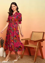 Sheetal Associates Women V-Neck Fit and Flare Midi/Calf Length Maroon Dress