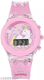Cat Character Multicolored Disco Light and Music Digital Girl's Wrist Watch Cum Toy (Best Return Gift for Boy's and Girl's)
