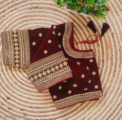 VELVET FABRIC EMBROIDERY BLOUSE FOR WOMEN