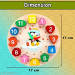 Wooden Learning Clock for Kids, Educational Time Teaching Toy, Shape Color Sorting Number Blocks, Montessori Early Learning