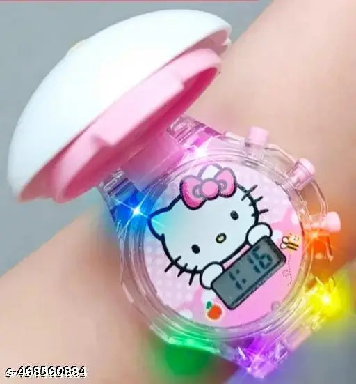 GOODLIKE Kitty Cat. Character Multicolored Glowing Light and Musical Digital Girl's Wrist Watch | Unique Cute Cartoon Character on Strap | Soft Silicone. Strap | Suitable for Age 3-12 Year Kids