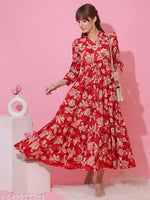 Sheetal Associates Black,Brown Abstract Print Puff Sleeves Fit and Flare Maxi Dress