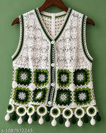 Notty Girl Boho Floral Crochet Button-Front Vest Top