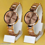 New Arrivals Festive Seasonal Stylish Throns Fit Round Ad Solid Gold Dial Metal Chain Belt Analog Watch with Attractive Diamond Studded Bracelet Combo for Women & Girls.