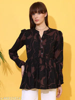 Sheetal Associates Black Floral Printed Peplum Top