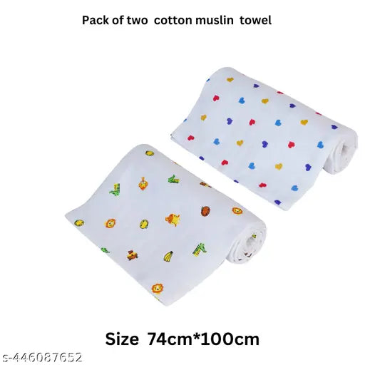 Kin and tin pack of 2 Soft and Gentle Muslin Baby Towels - Perfect for Your Little One