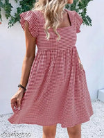 Casual Polyester Blend Puff Sleeves V-Neck Knee Legnth Drawstring Dress (41