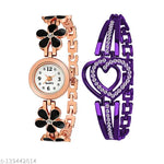 Ronical  Analog White Dial Watch With Heart Shape Rosegold Bracelet Combo For Womens And Girls Pack Of 2 Analog Watch