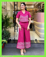 Women's Full Embroidery Co-ord Set of Top and Bottom