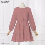 Fancy Georgette Knee Length Full Sleeve Round Neck Dori Belt  Dress
