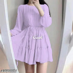 Fancy Georgette Knee Length Full Sleeve Round Neck Dori Belt  Dress