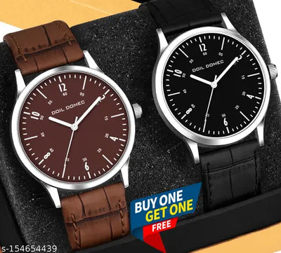 DOIL DOMEC Pack of 2 Black and Brown Trending new Watch for men l Men Watches l New Watches | Lather Watches | Sports Watches | Black watches | Blue Watches New Watches |