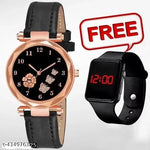 combo watch for women Best Quality Festive Season Flower Designer Round Dial Attractive Leather Belt combo wathces for women stylish girl watches analog leather belt watches wrist watches combo led watch for girl