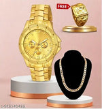 Rosra Golden Formal Watch For Men's Ring +Chain Free (MOR RING+ CHAIN) For Boys