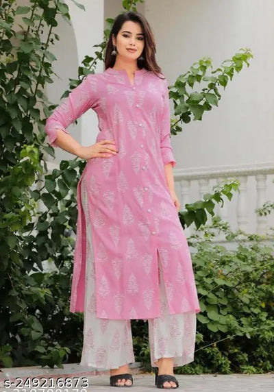 Baby Pink Kurta Palazzo Set Btan