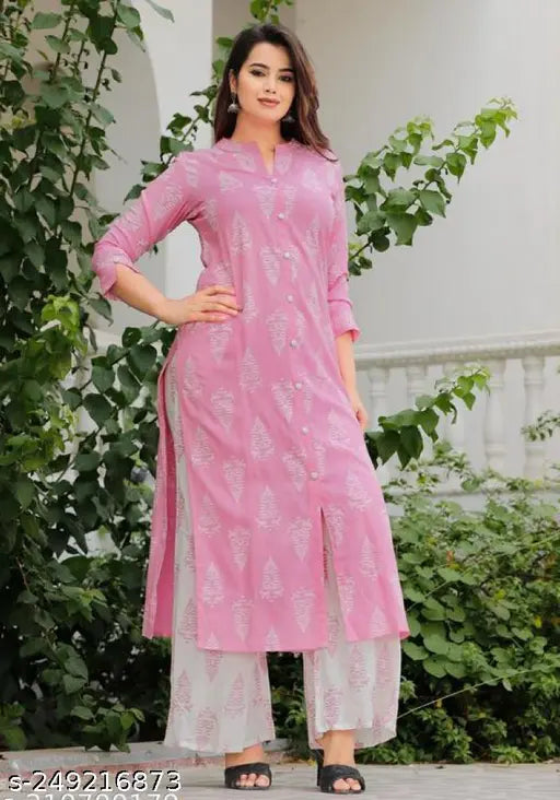 Baby Pink Kurta Palazzo Set Btan