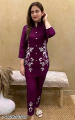 Women's Floral Yoke Design Pleated Thread Work A-Line Kurta with Trousers