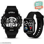 Fashion Kids Digital Date and Time Black Dial LED Watch for Stylish Kids Unisex Birthday Gift Digital Children Watch for Boys & Girls | Pack of 2