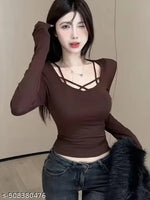 Letest women cold shoulder long sleeve top for girls