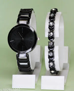 New Arrivals Festive Seasonal Stylish Throns Fit Round Ad Solid Gold Dial Metal Chain Belt Analog Watch with Attractive Diamond Studded Bracelet Combo for Women & Girls.