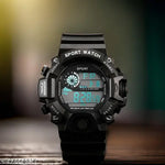 White Dial Multi-Functional Automatic Waterproof synthetic Green Strap Sport Digital Watch - For Boys