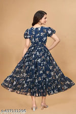 Zanies Women Floral Printed Teal Maxi Dress