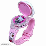 Cat 3D Action Figure Hello Kitty Face Based Toy Design Digital Glowing Watch with Disco Music and Blinking Lights for Kids | for Boys Girls- Good Birthday Return Gift