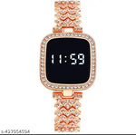 SHMOFY LUXRY DIAMOND CRYSTAL, SILVER CHAIN DIGITAL DIAL STAINLESS STEEL Digital Watch For Women