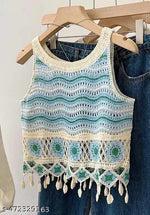 Notty Girl Boho Floral Crochet Button-Front Vest Top