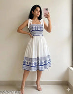 Dresses for girls-, Sleeveless, Scoop Neck, Swing Dress, Polka Dot Floral Print, White