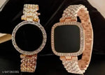Digital Watch Combo - For Women Luxury LED Touch Screen CZ Stone Bracelet Watch Eleegant Timepiece