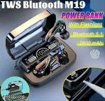 M 19 TWS Bluetooth 5.0 Wireless In Ear Earbuds Touch Waterproof LED Digital Display Bluetooth Headset (Black, True Wireless)