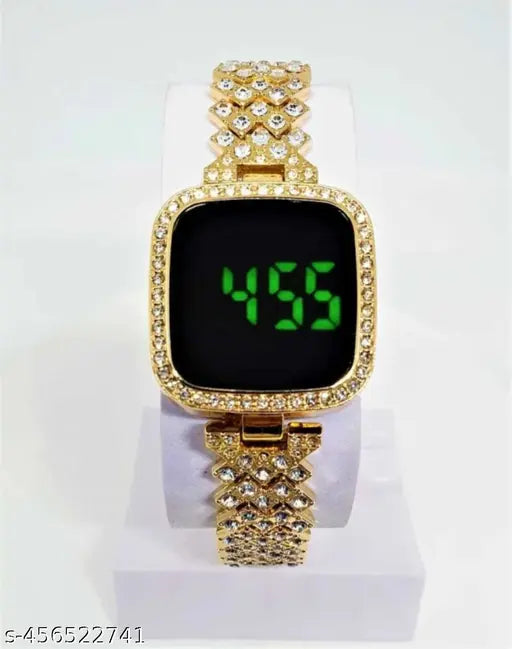 SHMOFY LUXRY DIAMOND CRYSTAL, SILVER CHAIN DIGITAL DIAL STAINLESS STEEL Digital Watch For Women