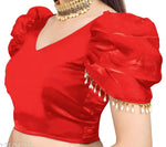 Solid Imported Organza blouse For Women, Zimmy Choo Fabric Blouse For Women, Readymade Blouse, Full Stitched blouse, Fancy Lace On Sleeve