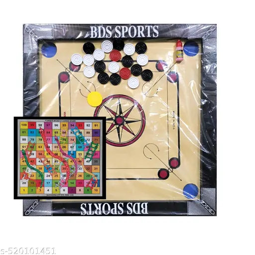 CARROM BOARD 20*20 INCHES , LUDO & SNAKE , CARROM COINS 20 PCS. , POWDER & STRICKER A40