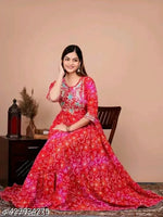 Women's Trending Embroidered Bandhej Anarkali Kurti