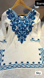 Rayon Short Kurti for Women | Embroidery Notch Neck | Three-Quarter Sleeve | Casual & Party Wear | Under 300 | Light fabrics | Summer wear | Summer kurti. Kashmiri Kurti Under 199