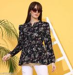 Sheetal Associates Black Floral Printed Peplum Top