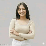 Casual Polyester Blend V-Neck Full Sleeves White Crop Top (17