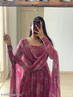 Women's Rayon Maroon Anarkali Printed Kurta with Dupatta Set