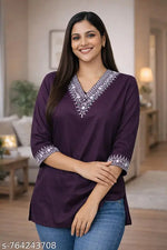 Rayon Top With White color of Embroidery