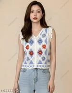 Notty Girl Boho Floral Crochet Button-Front Vest Top