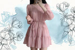 Fancy Georgette Knee Length Full Sleeve Round Neck Dori Belt  Dress