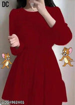 Fancy Georgette Knee Length Full Sleeve Round Neck Dori Belt  Dress