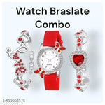 fashion jewellery new for woman and girlsTrendy Watch Bracelet Combo for Girls – Available in Black, White, Blue, Red & Pink