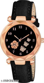 Flower Designer Leather Strap Women's and Girl's Watch Analog Watches And Free Gift