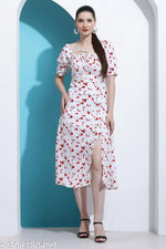 Dresses for girls-, Sleeveless, Scoop Neck, Swing Dress, Polka Dot Floral Print, White