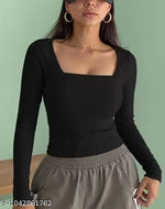 Stylish Women Collar Black Top Long Half sleeves