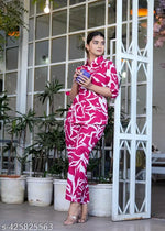 Women's Floral Yoke Design Pleated Thread Work A-Line Kurta with Trousers